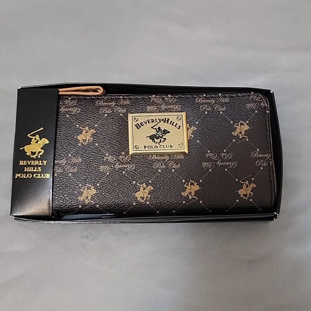 Beverly Hills Polo Club Zip Around Wrislet Letter LogoWallet Brown